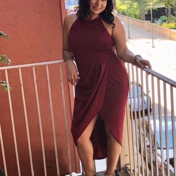 BHLDN Marceau High-Low Crepe Dress in Bordeaux - Picture 3 of 4